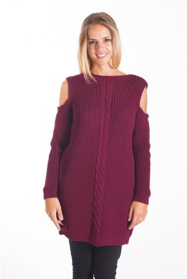 PULL TORSADE EPAULES DENUDEES 4093 BORDEAUX