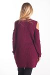 PULL TORSADE EPAULES DENUDEES 4093 BORDEAUX