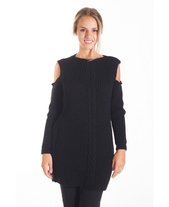 PULL TORSADE EPAULES DENUDEES 4093 NOIR