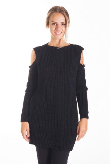 PULL TORSADE EPAULES DENUDEES 4093 NOIR