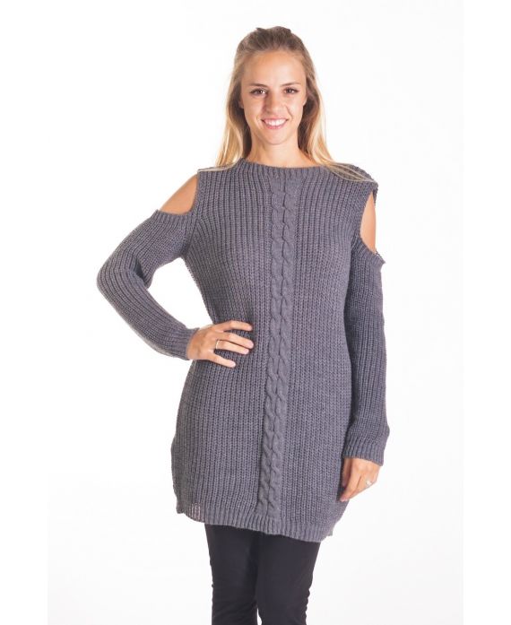 PULL TORSADE EPAULES DENUDEES 4093 GRIS