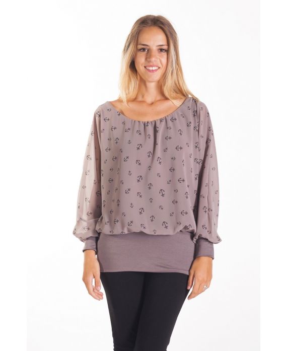 TOP GORDIJN MET PRINTS 4077 TAUPE