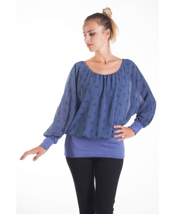 TOP CLOAKING DRUCKT 4077 BLAU