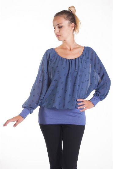 TOP CLOAKING DRUCKT 4077 BLAU