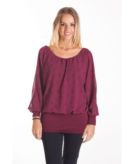 TOP GORDIJN MET PRINTS 4077 BORDEAUX