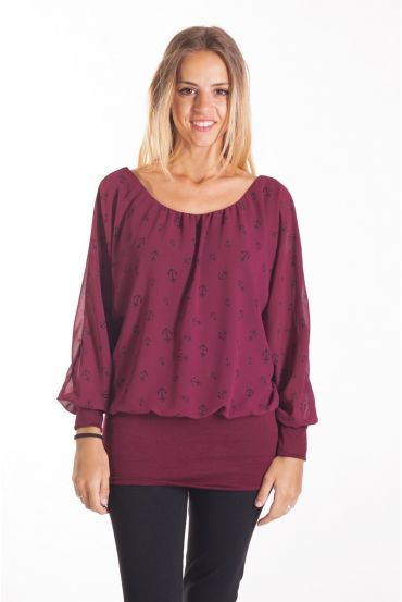 TOP GORDIJN MET PRINTS 4077 BORDEAUX