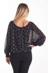 TOP GORDIJN MET PRINTS 4077 ZWART