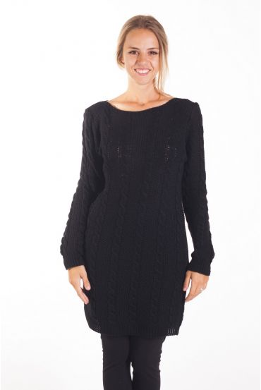 PULL TUNIQUE TORSADES 4109 NOIR