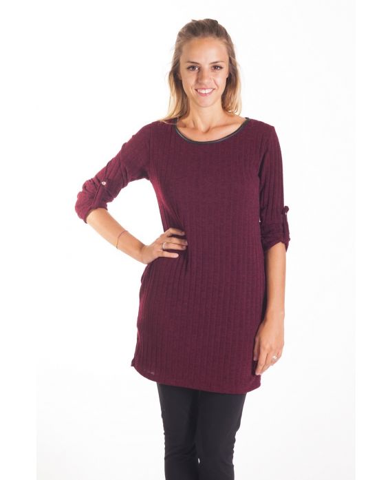 PULL TUNIQUE POCHES 4111 BORDEAUX