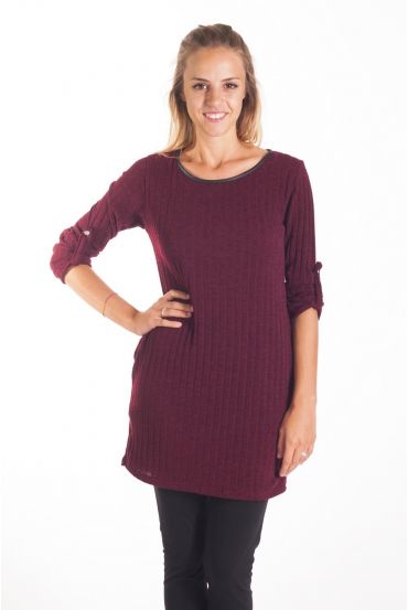 PULL TUNIQUE POCHES 4111 BORDEAUX