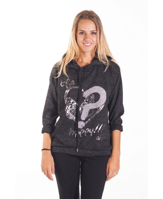 SWEATSHIRT MIT HERZ-KAPUZE 4107 SCHWARZ