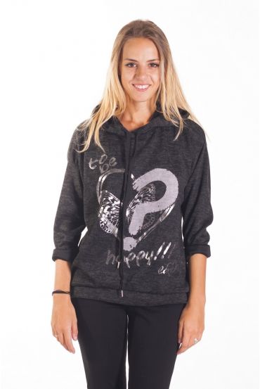 SWEAT CŒUR A CAPUCHE 4107 NOIR