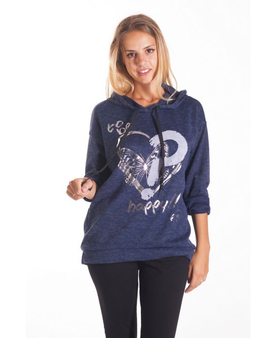 SWEAT CŒUR A CAPUCHE 4107 BLEU