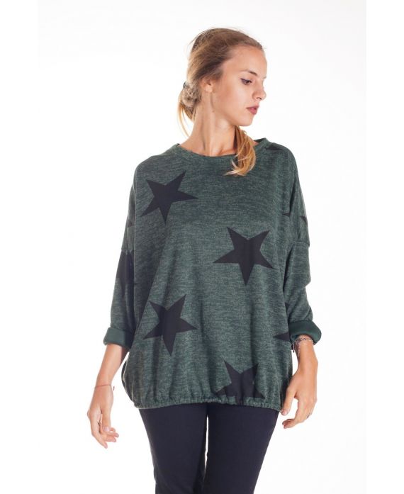 PULL IMPRIME ETOILE 4145 VERT MILITAIRE