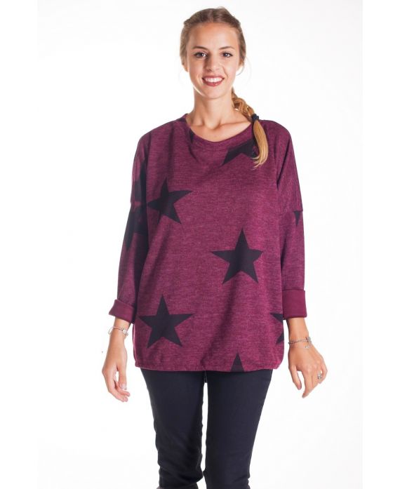 PULL IMPRIME ETOILE 4145 BORDEAUX