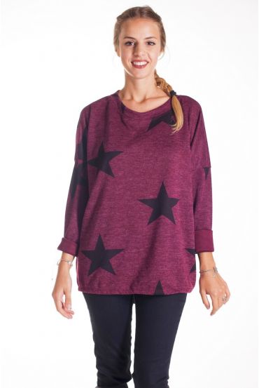 PULL IMPRIME ETOILE 4145 BORDEAUX