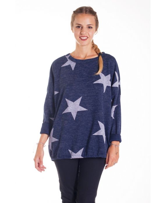 PULL IMPRIME ETOILE 4145 BLEU MARINE