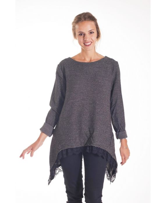 PULL TUNIQUE DENTELLE 4136 GRIS