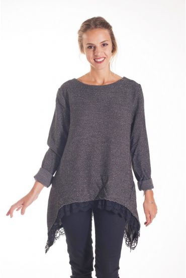 PULL TUNIQUE DENTELLE 4136 GRIS