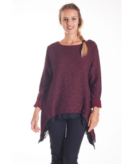 PULL TUNIQUE DENTELLE 4136 BORDEAUX