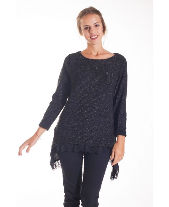 PULL TUNIQUE DENTELLE 4136 NOIR