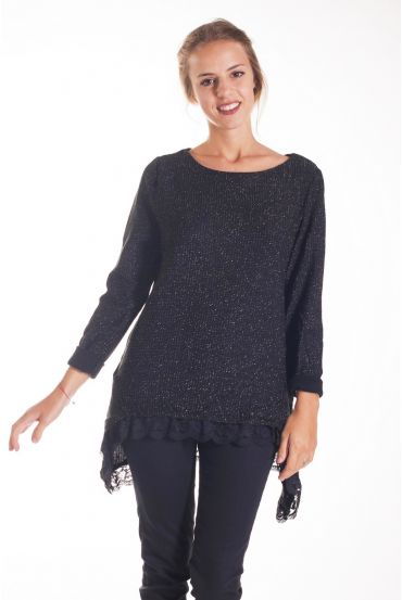 PULL TUNIQUE DENTELLE 4136 NOIR