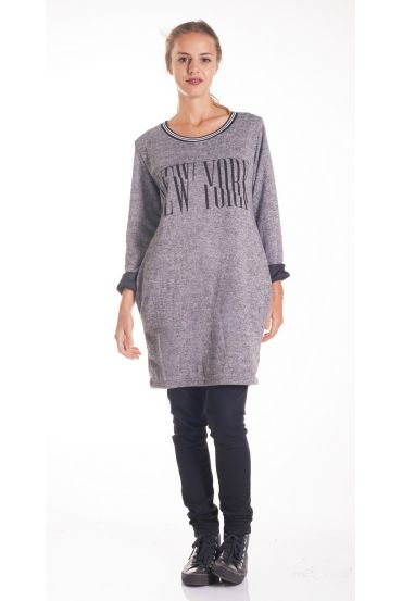 PULL TUNIQUE NY 2 POCHES 4132 GRIS