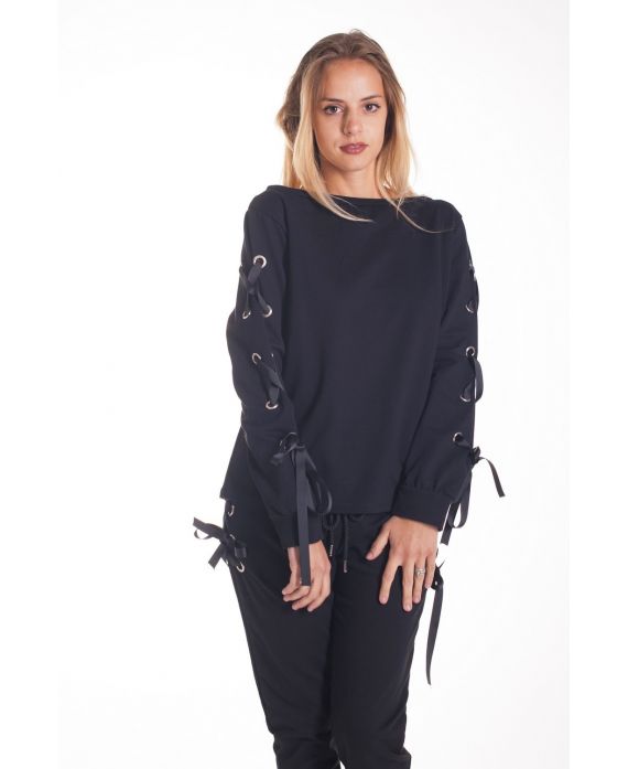 SWEATSHIRT MIT SPITZEN-UP-4153 SCHWARZ