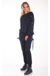 SWEATSHIRT MIT SPITZEN-UP-4153 SCHWARZ