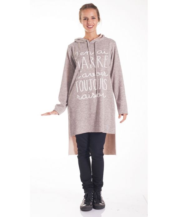 SWEATER TUNIC PRINT HAS HOOD 4130 BEIGE