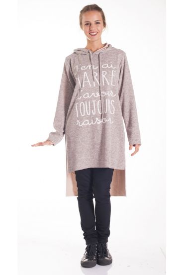 SWEATER TUNIC PRINT HAS HOOD 4130 BEIGE