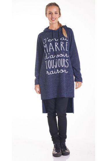 SWEATER TUNIC PRINT HAS HOOD 4130 BLUE