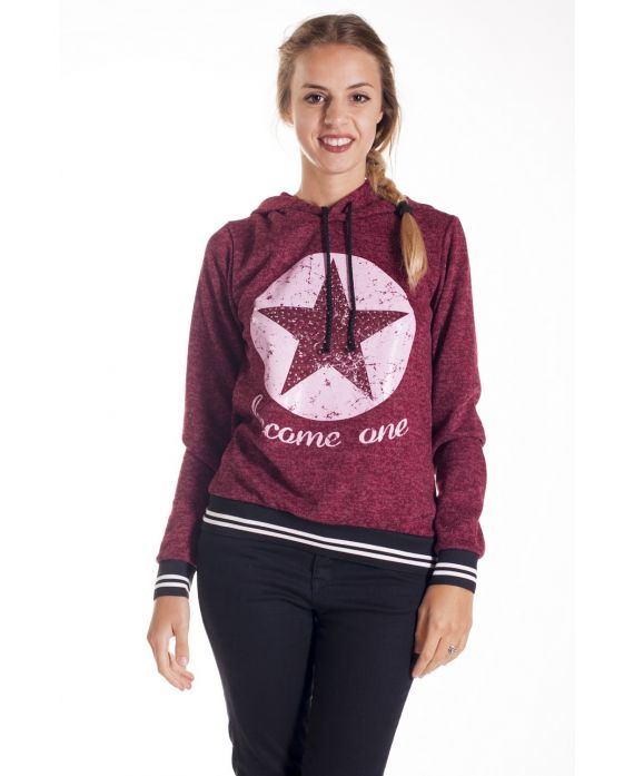 SWEAT A CAPUCHE ETOILE CLOUTEE 4125 BORDEAUX