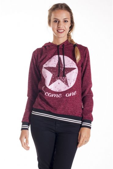 SWEAT A CAPUCHE ETOILE CLOUTEE 4125 BORDEAUX