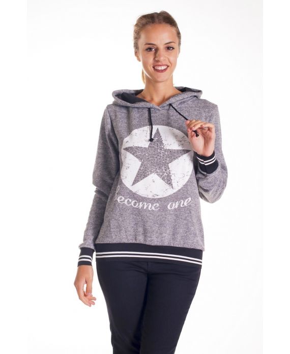 SWEAT A CAPUCHE ETOILE CLOUTEE 4125 GRIS