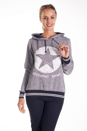 SWEAT A CAPUCHE ETOILE CLOUTEE 4125 GRIS