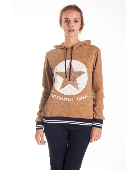 SWEATSHIRT MIT KAPUZE HAT STERN CLOUTEE 4125 SENF