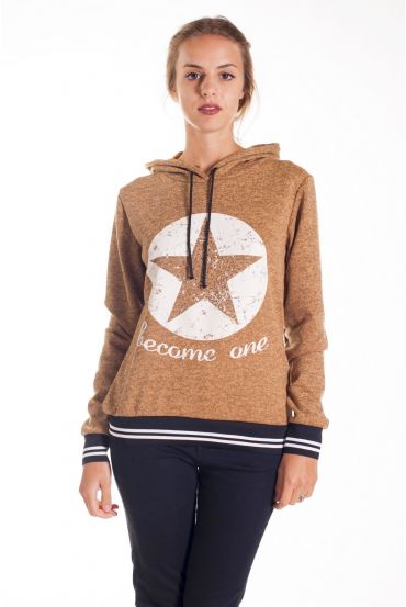 SWEATSHIRT MIT KAPUZE HAT STERN CLOUTEE 4125 SENF