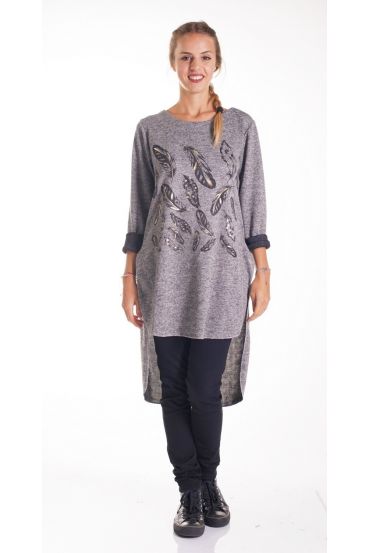 PULL TUNIQUE PLUMES 4141 GRIS