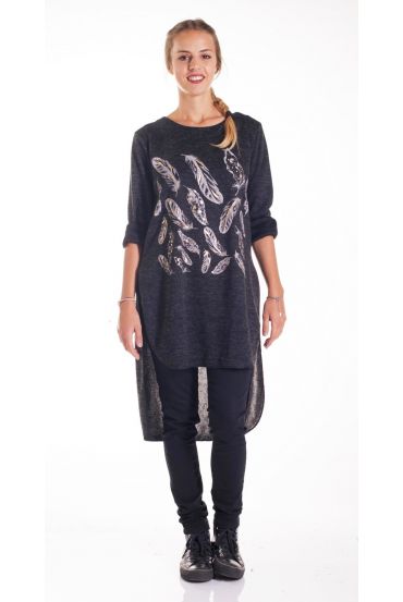 SWEATER TUNIC FEATHERS 4141 BLACK