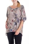 GRANDE TAILLE PULL IMPRIME FLEURS 4146 BEIGE