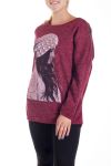 LARGE SIZE SWEATER WOMEN SHOULDERS ZIPPEES 4124 BORDEAUX