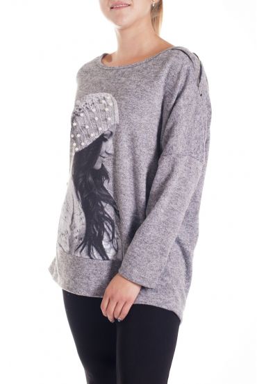 LARGE SIZE SWEATER WOMEN SHOULDERS ZIPPEES 4124 GREY