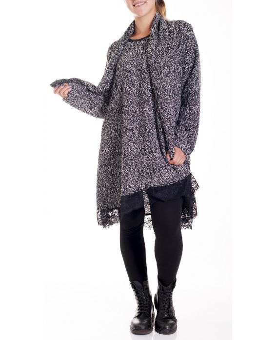 GRANDE TAILLE PULL TUNIQUE + ECHARPE 4160 GRIS