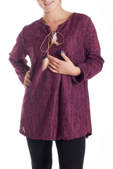 LARGE SIZE SWEATER NECKLINE FEATHER 4131 BORDEAUX