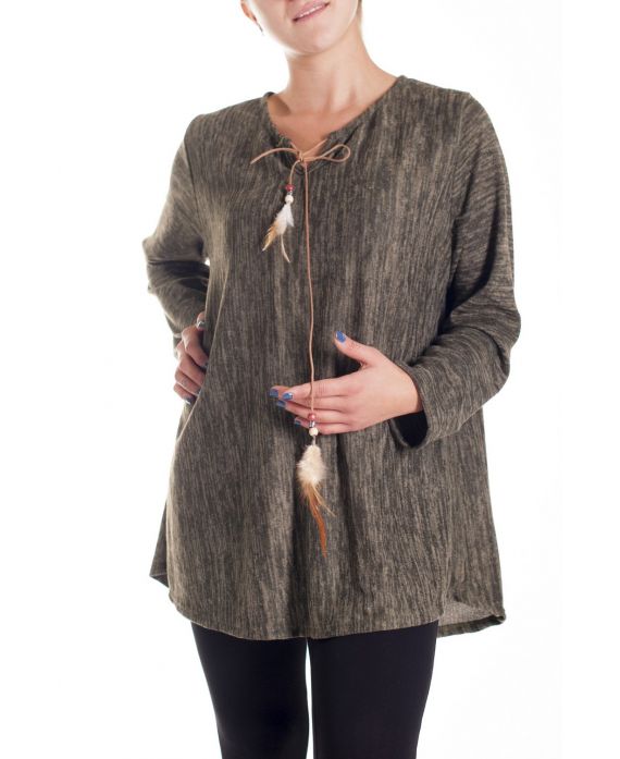 LARGE SIZE SWEATER NECKLINE FEATHER 4131 MILITARY GREEN