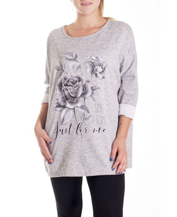 LARGE SIZE FLOWER SWEATER CLOUTEE 4126 GREY