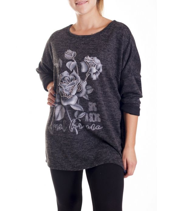 LARGE SIZE FLOWER SWEATER CLOUTEE 4126 BLACK