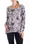 GRANDE TAILLE PULL IMPRIME FLEURS 4143 GRIS