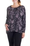 GRANDE TAILLE PULL IMPRIME FLEURS 4143 NOIR